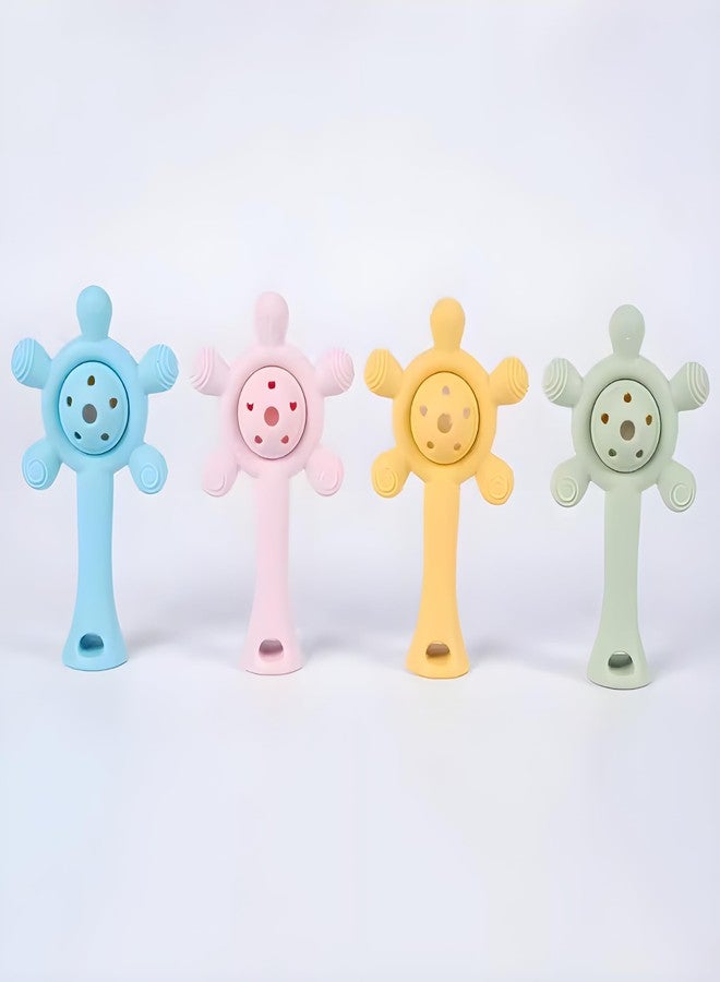 CUTEABLY خشخيشة تسنين للأطفال من كيوتابي، جونجونا، ألعاب تغذية الأطفال (وردي) - Image 4